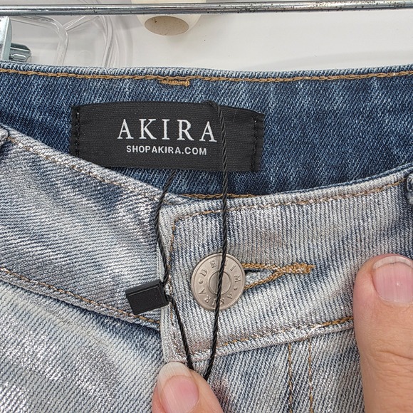 AKIRA Miz Cirrus Women's Wide Leg Jeans Metallic Ombre Silver Blue High Rise 9 - Picture 8 of 10
